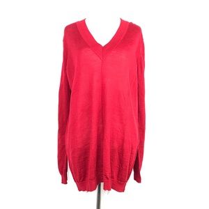 MNG by Mango V neck Red Long Sleeve Men's Sweater